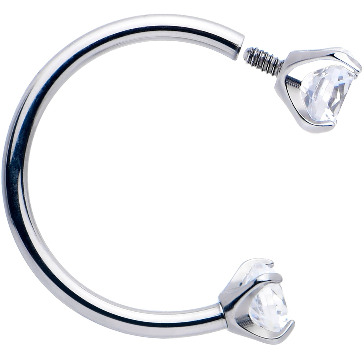 Double Gem Titanium Horseshoe Nose Ring – Internally Threaded CZ