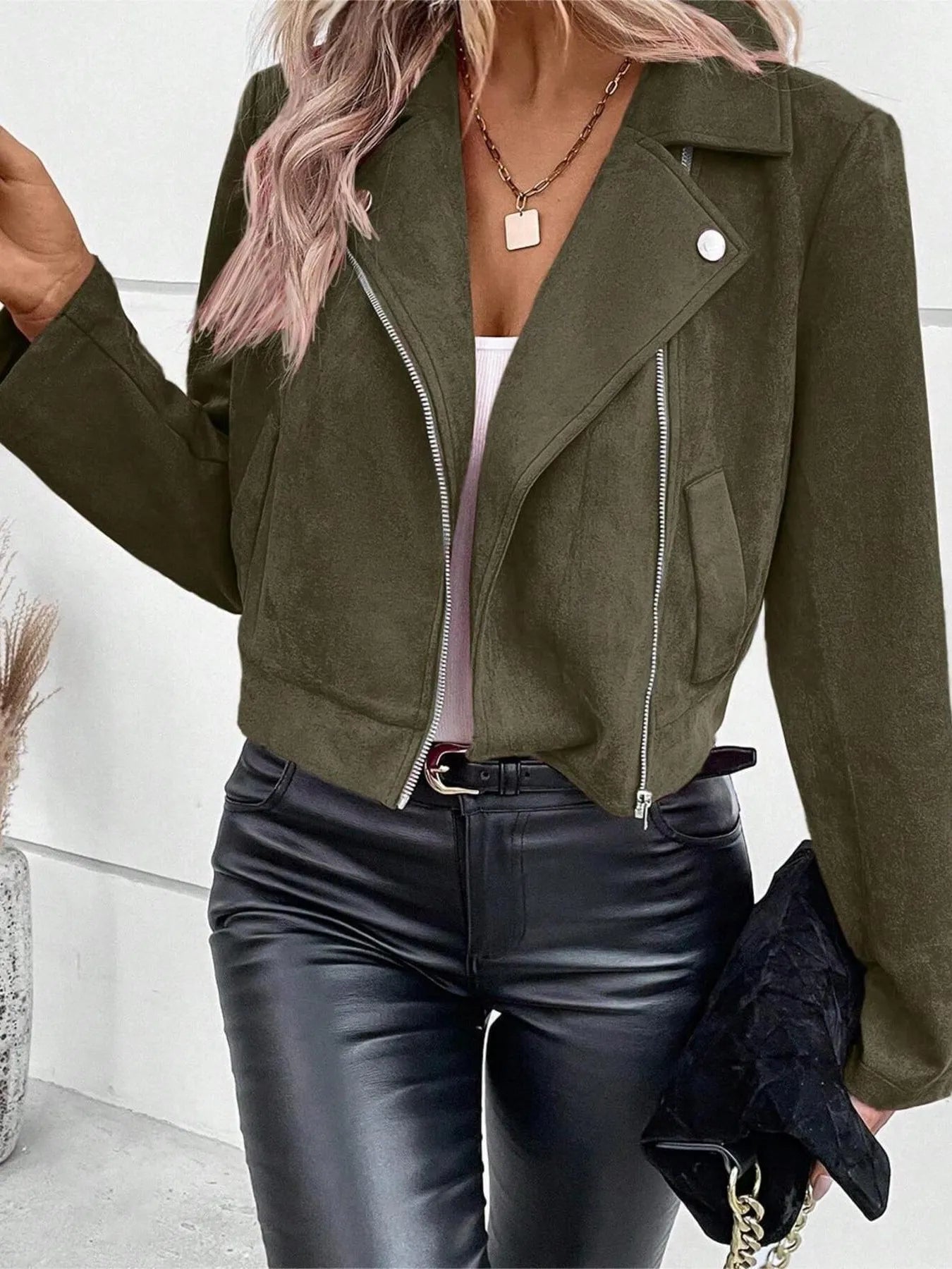 Bold & Bossy Suede Moto Crop Jacket for Girls