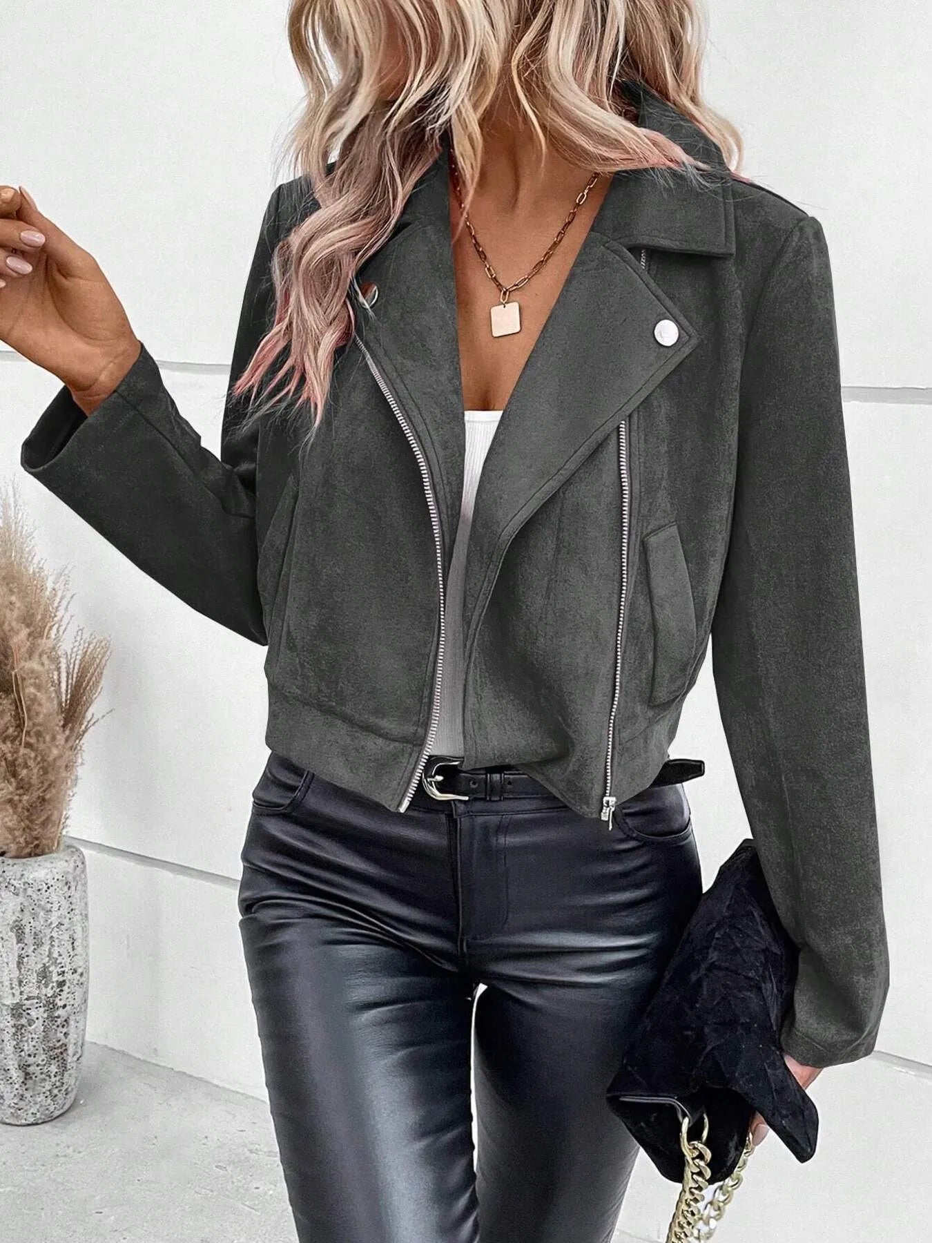 Bold & Bossy Suede Moto Crop Jacket for Girls