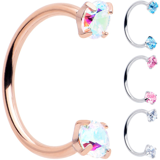 Double Gem Titanium Horseshoe Nose Ring – Internally Threaded CZ