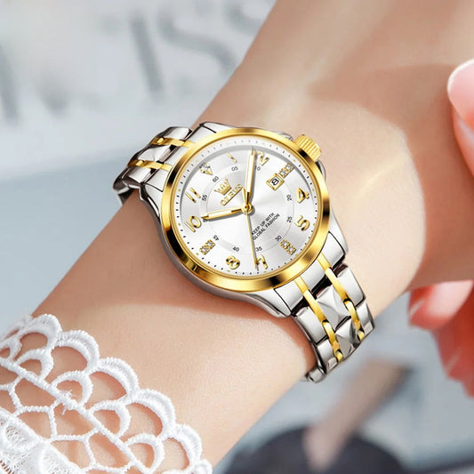 Women's Stainless Steel Two Tone Quartz Watch With Date