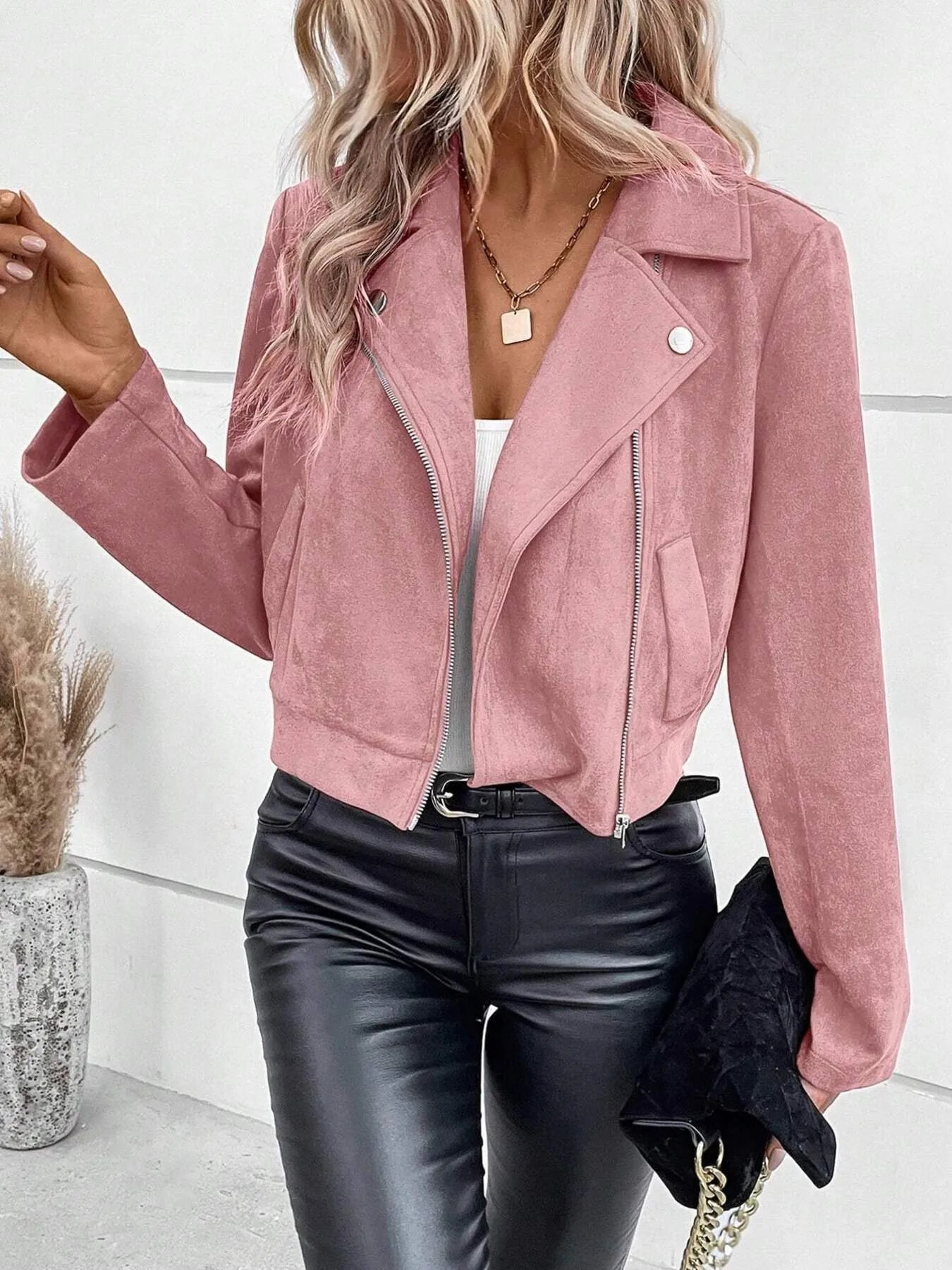 Bold & Bossy Suede Moto Crop Jacket for Girls