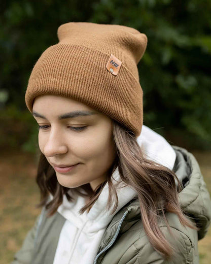 H-Stitch Cuffed Beanie – Patented Camel Brown, Made in USA