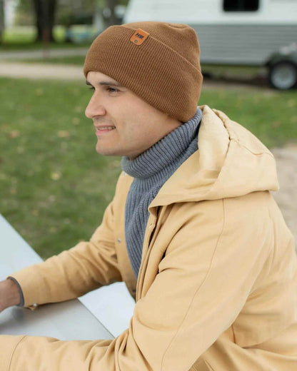 H-Stitch Cuffed Beanie – Patented Camel Brown, Made in USA
