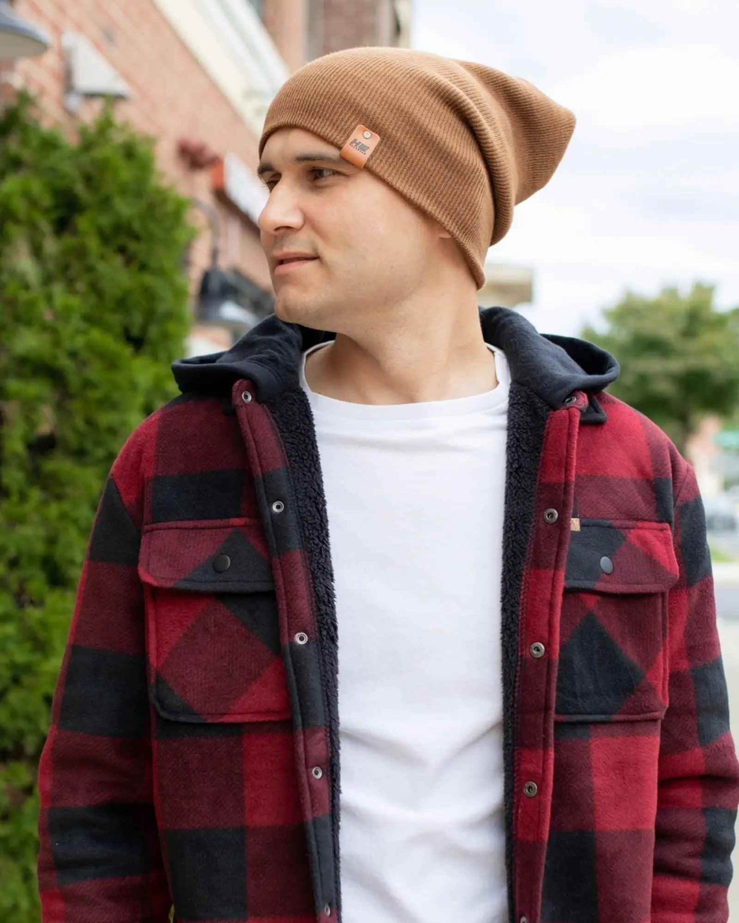 H-Stitch Cuffed Beanie – Patented Camel Brown, Made in USA