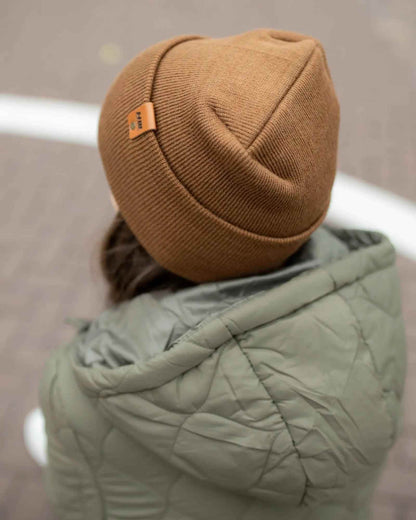 H-Stitch Cuffed Beanie – Patented Camel Brown, Made in USA