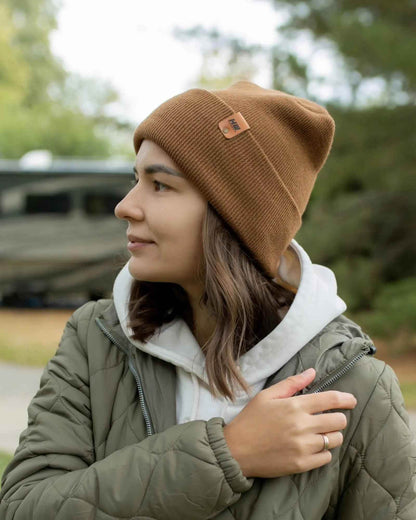 H-Stitch Cuffed Beanie – Patented Camel Brown, Made in USA