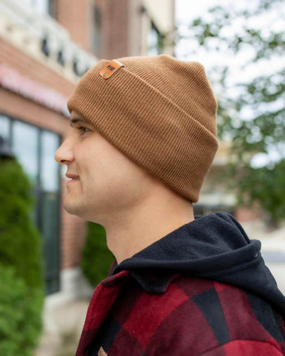 H-Stitch Cuffed Beanie – Patented Camel Brown, Made in USA