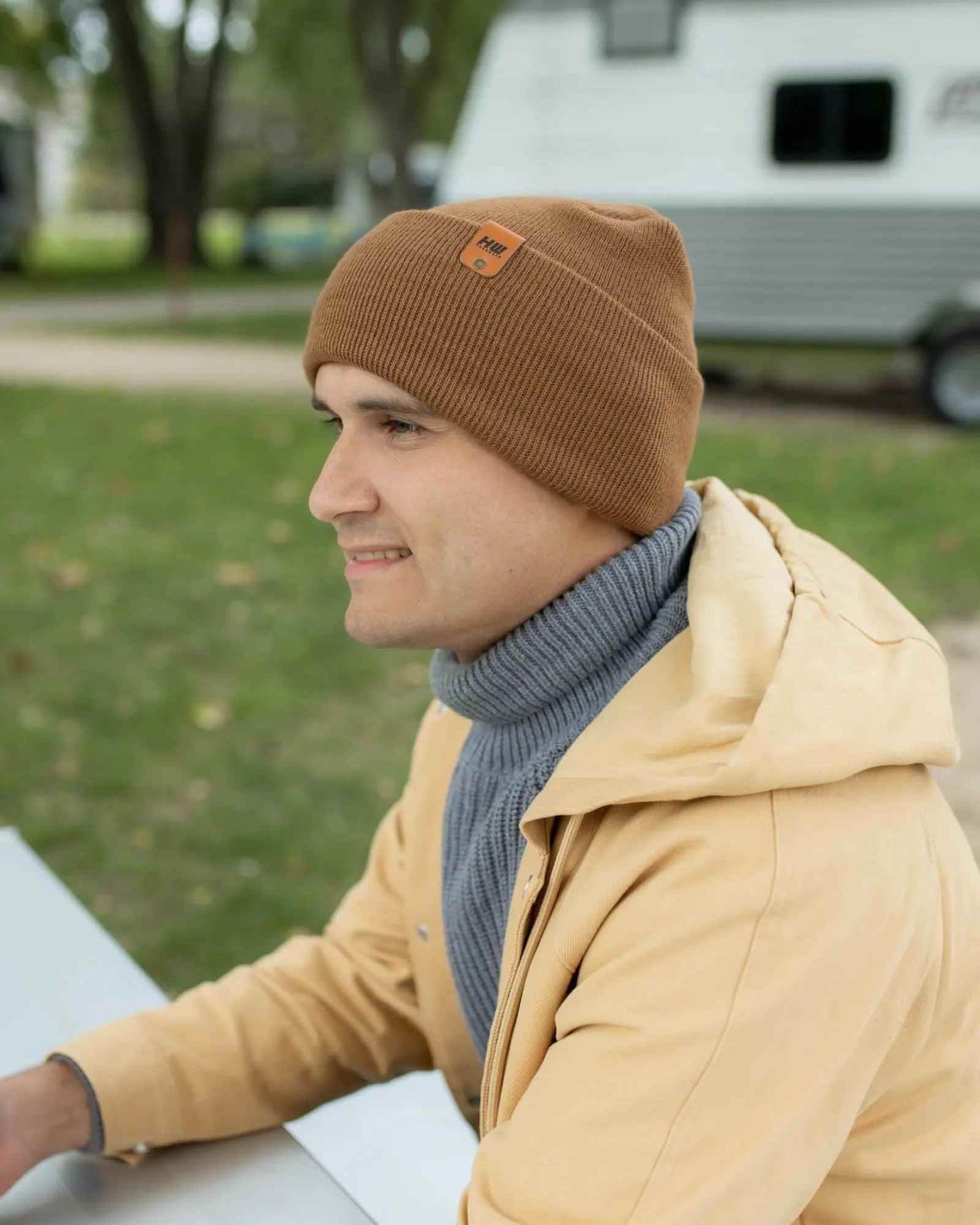 H-Stitch Cuffed Beanie – Patented Camel Brown, Made in USA