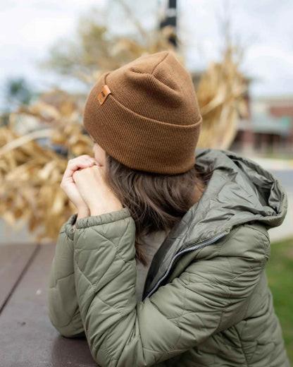 H-Stitch Cuffed Beanie – Patented Camel Brown, Made in USA
