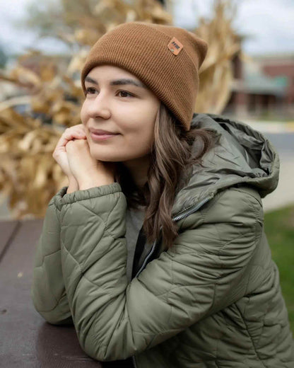 H-Stitch Cuffed Beanie – Patented Camel Brown, Made in USA