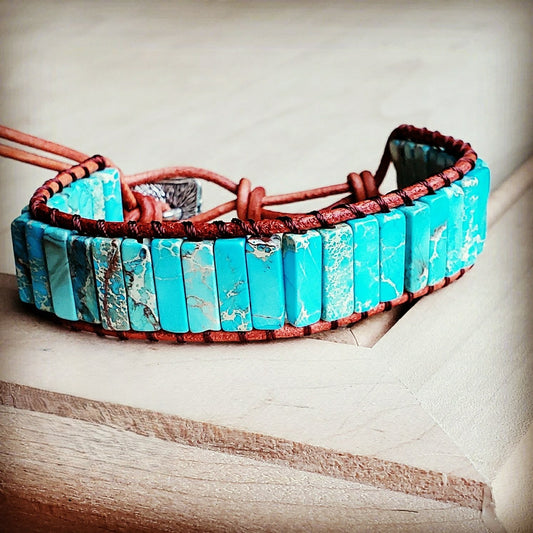 Woven Imperial Jasper Stacked Stone Bracelet in Turquoise – 803T
