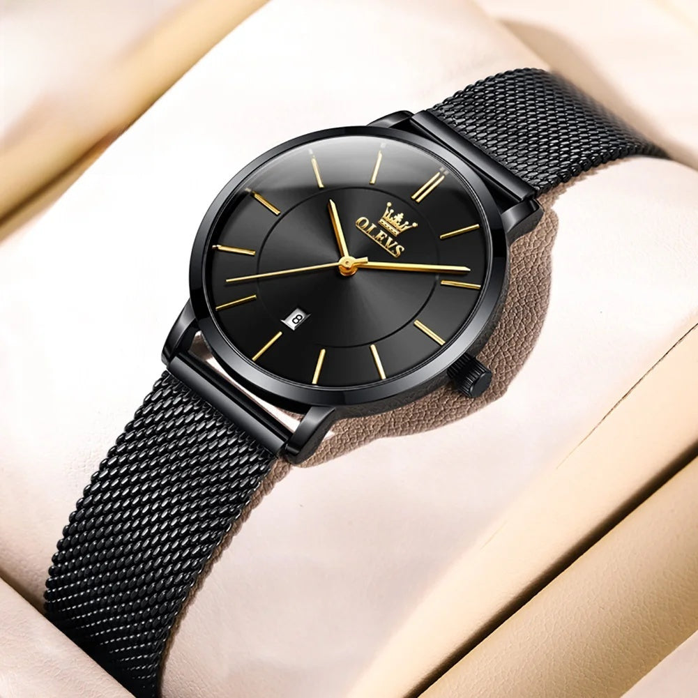 Women's Mesh Strap Watch Slim Quartz Date Luminous Steel