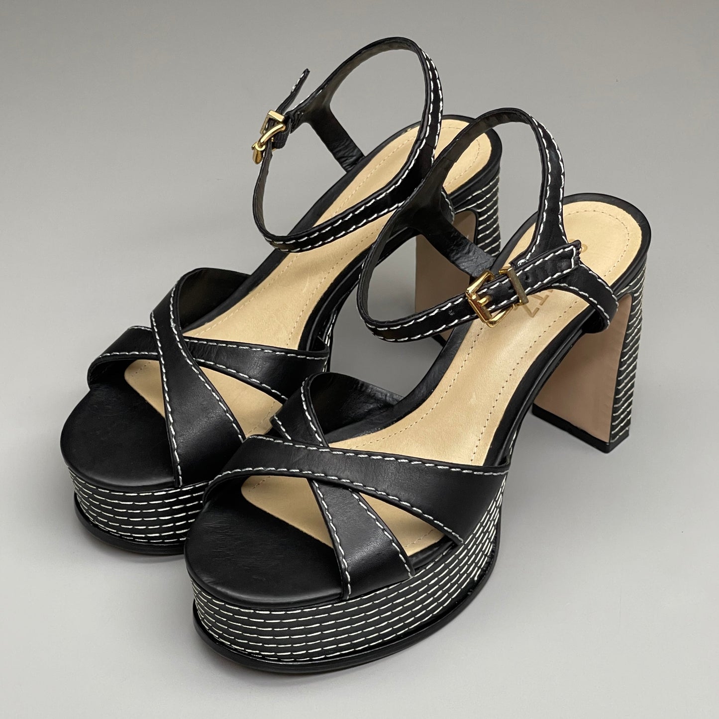 Casual Women’s Black Leather Platform Sandals with 4-Inch Heel