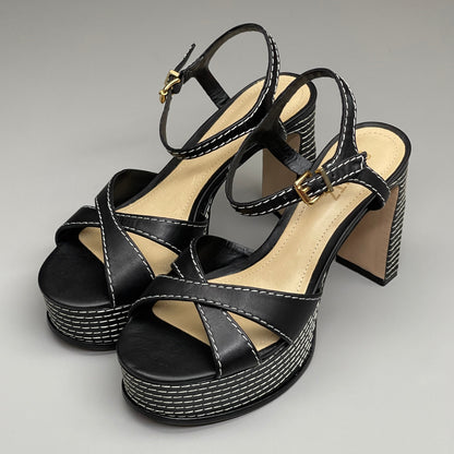 Casual Women’s Black Leather Platform Sandals with 4-Inch Heel
