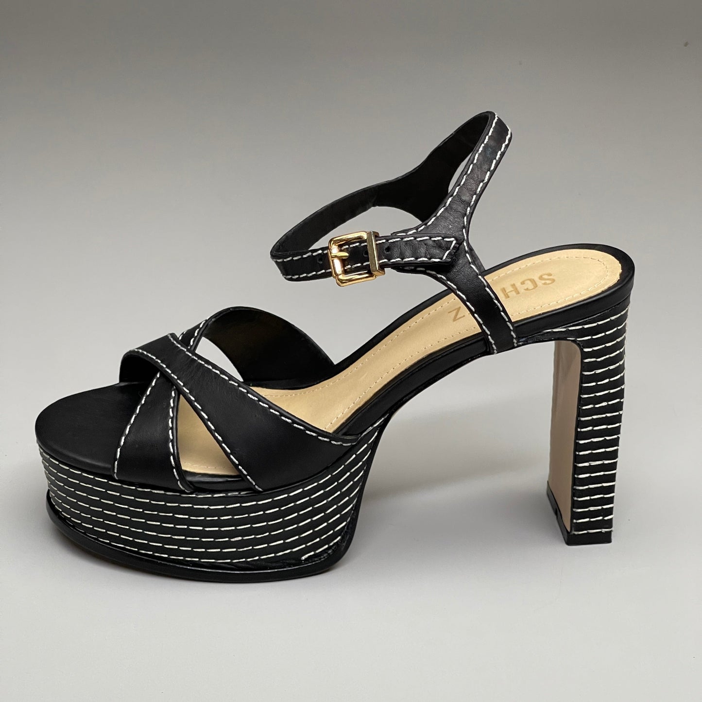 Casual Women’s Black Leather Platform Sandals with 4-Inch Heel