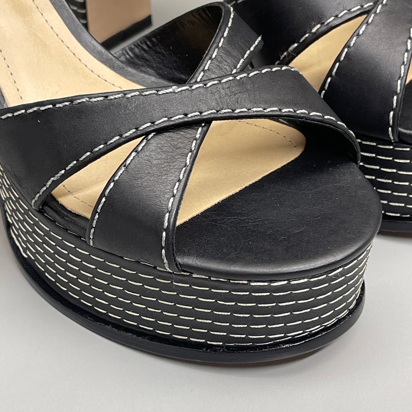 Casual Women’s Black Leather Platform Sandals with 4-Inch Heel