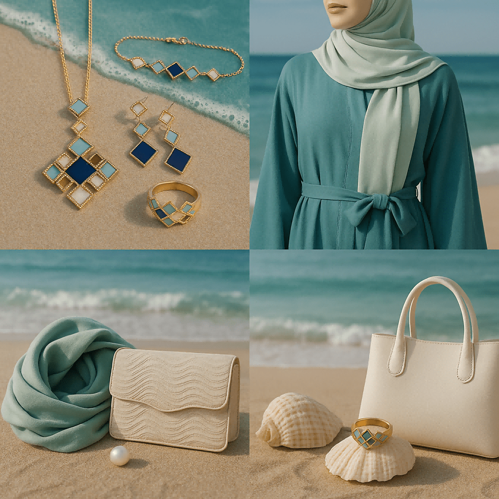 Celeste Geometric Gemstone Jewelry Set | Islamic Blue Stone Jewelry Set (MAC253)