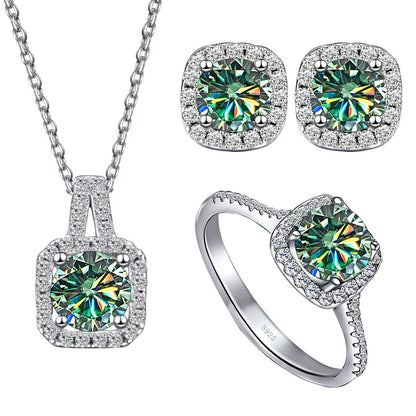 Sterling Silver 3-Piece Moissanite Jewelry Set 1ct Necklace Ring Earrings