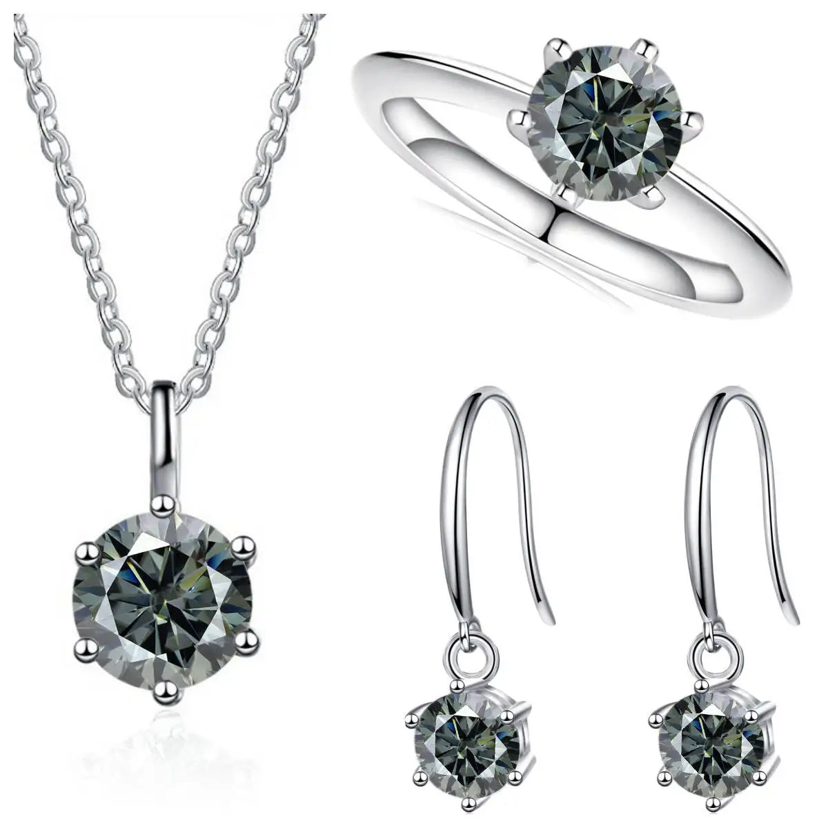 Sterling Silver 925 Moissanite Jewelry Set 2.5CT D Color Necklace Earrings