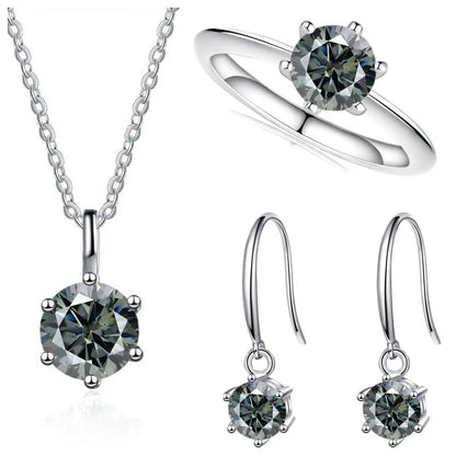 Sterling Silver 925 Moissanite Jewelry Set 2.5CT D Color Necklace Earrings