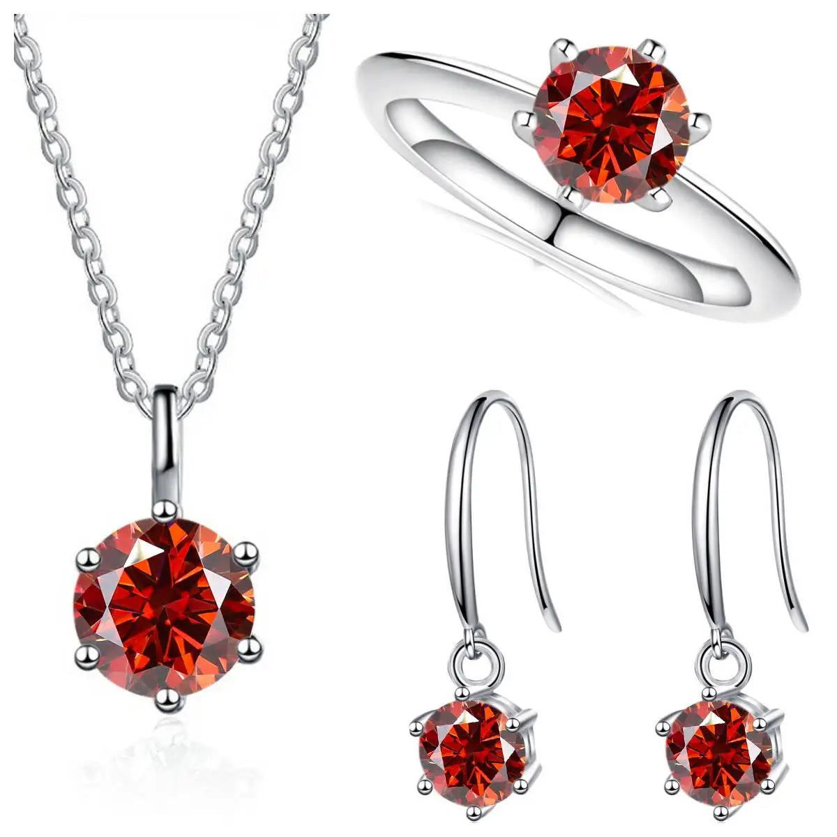 Sterling Silver 925 Moissanite Jewelry Set 2.5CT D Color Necklace Earrings